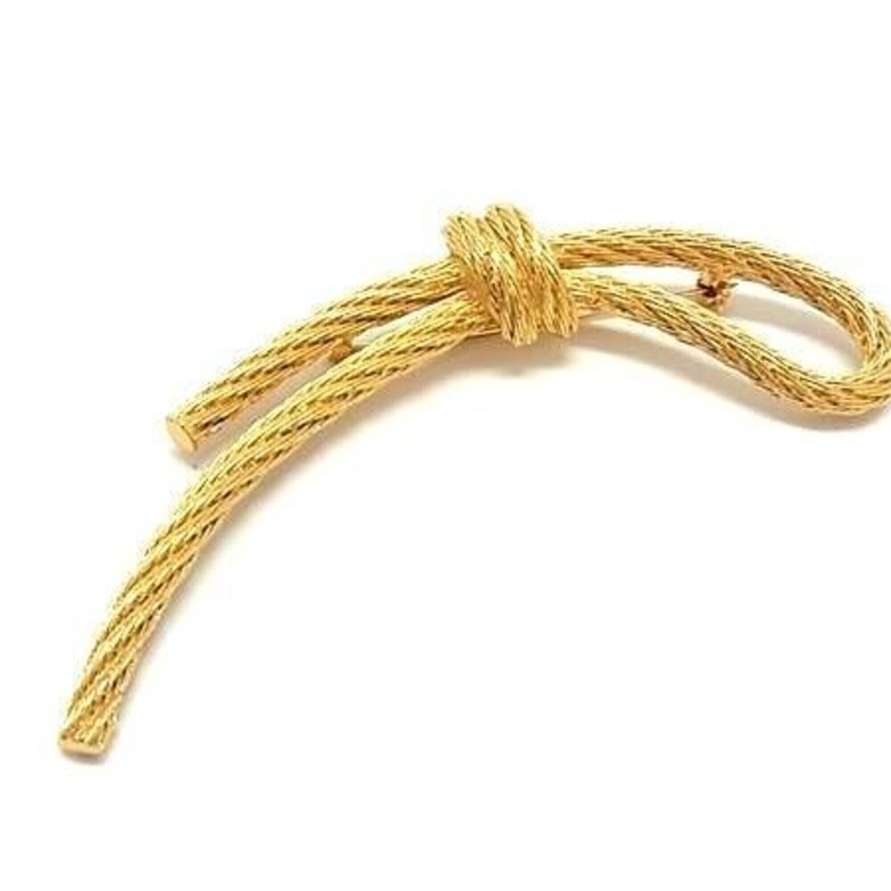 Christian Dior Brooch, Gold Metal, Rhinestone, Rope Motif, Women's